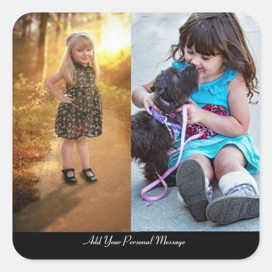 Ontwerp uw eigen 2 fotocollage vierkante sticker (Voorkant)