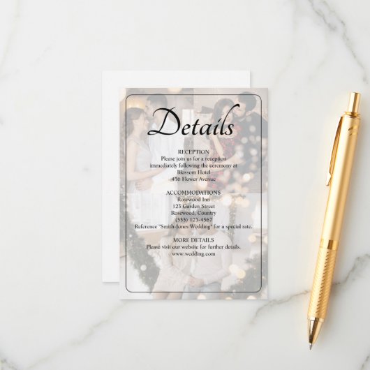 Ontwerp uw eigen 3 foto collage bruiloft informatiekaartje (Voorkant / Achterkant in situ)