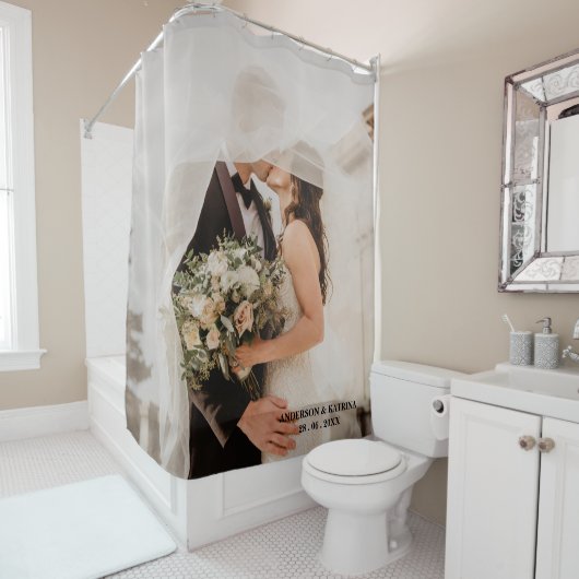 Ontwerp uw eigen aangepaste naam van de huwelijksf douchegordijn (In situ)
