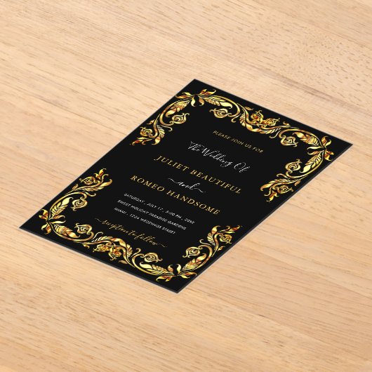 Ontwerp uw eigen Black Gold bruiloft uitnodiging Acryl Uitnodigingen (Laagn)