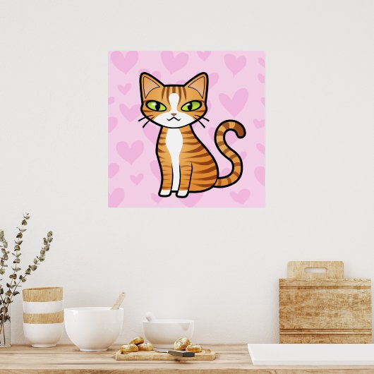 Ontwerp uw eigen Cartoon kat (liefdesharten) Poster (Keuken)