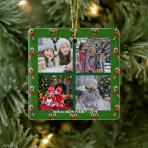 Ontwerp uw eigen familiefoto collage kerstmis keramisch ornament