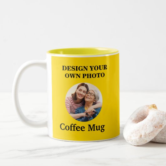 Ontwerp uw eigen foto-Mok - Geel Tweekleurige Koffiemok (Met donut)