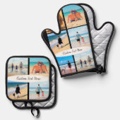 Ontwerp uw eigen fotocollage en aangepaste tekst ovenwant & pannenlap set (Voorkant / Achterkant)