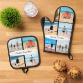 Ontwerp uw eigen fotocollage en aangepaste tekst ovenwant & pannenlap set (Top down)