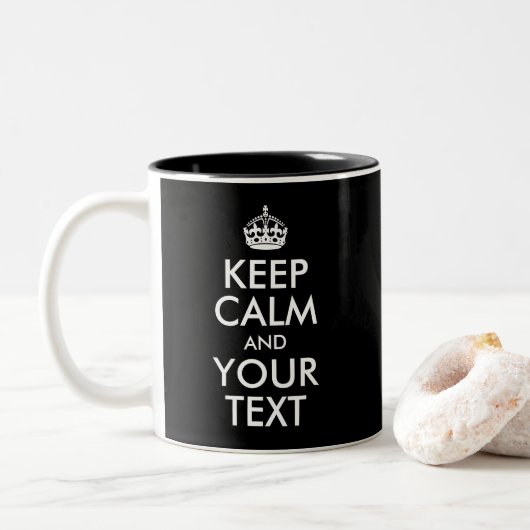 Ontwerp uw eigen kalm en Jouw tekst Tweekleurige Koffiemok (Met donut)