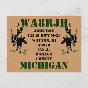 Ontwerp uw eigen QSL HAM Radio Ops Card Bronc Ride Briefkaart