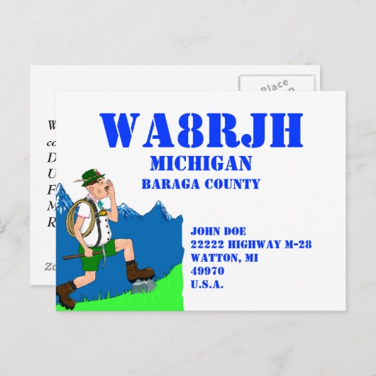 Ontwerp uw eigen QSL HAM Radio Ops Yodeler Briefkaart (Voorkant / Achterkant)