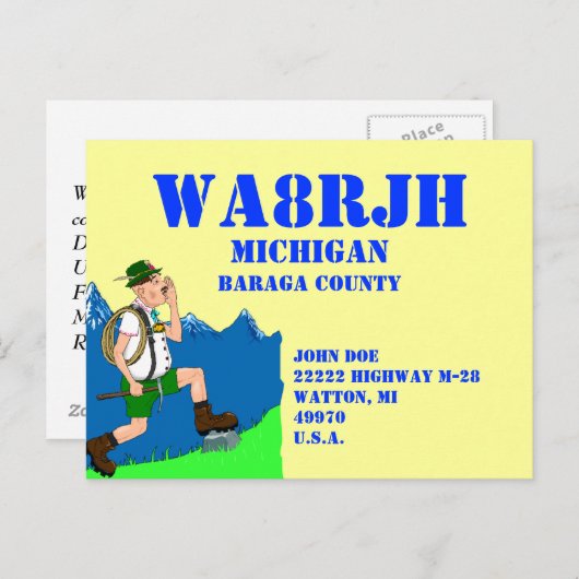 Ontwerp uw eigen QSL HAM Radio Ops Yodeler Uitnodiging Briefkaart (Voorkant / Achterkant)