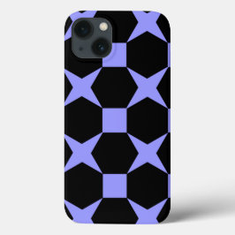 ONTWERP VAN BLAUW EN ZWARTE STARS EN HEXAGONS iPhone 13 HOESJE