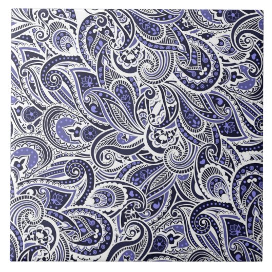 Ontwerp van blauwwitte paisleypatronen tegeltje (Voorkant)