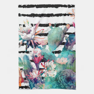 ontwerp van cactus floral and strepen met waterve theedoek