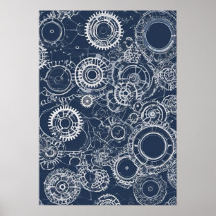Ontwerp van civieltechnische tandwielblauwdruk voo poster