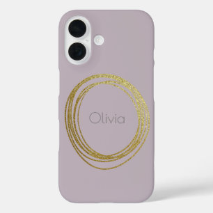 Ontwerp van de Abstracte Cute Gold Circle in Lila  iPhone 16 Hoesje