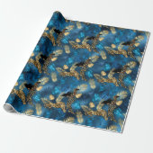 Ontwerp van de blauw- en Gold-leopard-reeks 6 Cadeaupapier (Uitgerold)