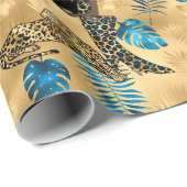 Ontwerp van de blauw- en Gold-leopard-reeks 7 Cadeaupapier (Rol Hoek)