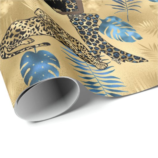 Ontwerp van de blauw- en Gold-leopard-reeks 7 Cadeaupapier (Rol Hoek)