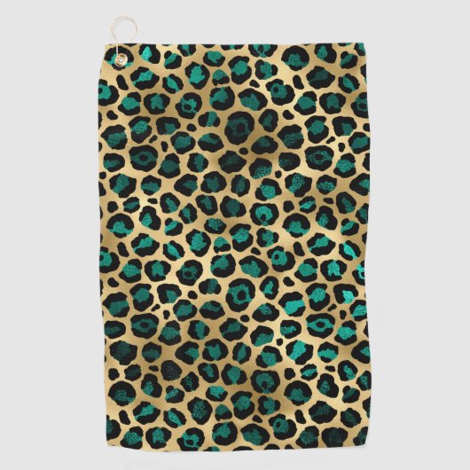 Ontwerp van de blauwgroen en Gold Leopard-reeks 14 Golfhanddoek (Voorkant)