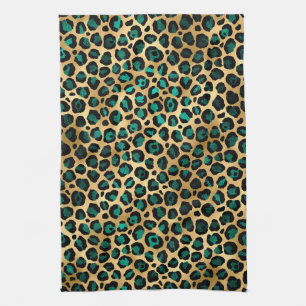 Ontwerp van de blauwgroen en Gold Leopard-reeks 14 Theedoek