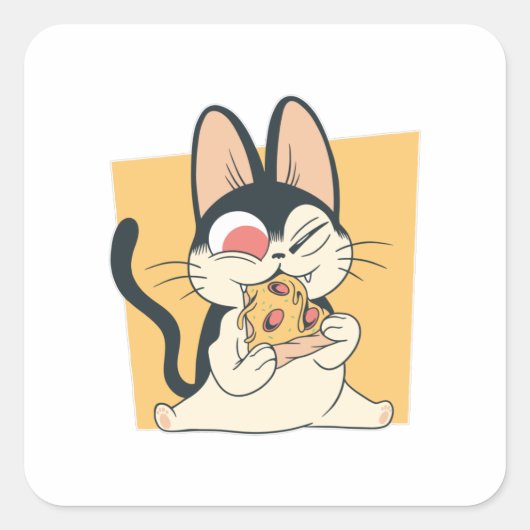 Ontwerp van de Cool Cat Pizza Lover Vierkante Sticker (Voorkant)