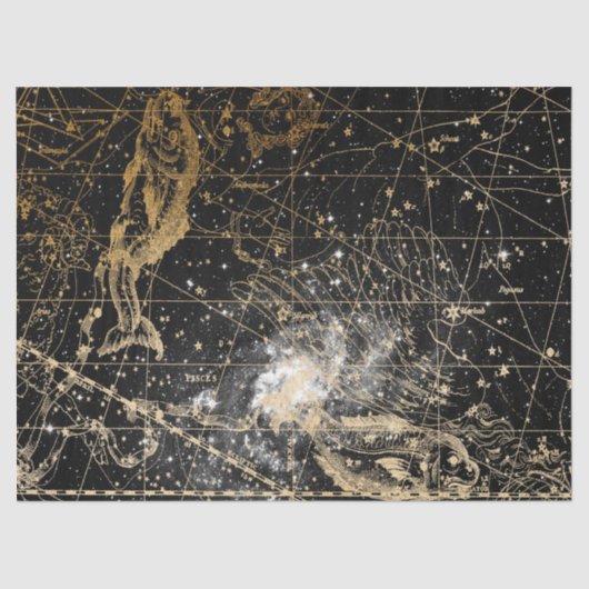 Ontwerp van de Gold- en zwarte Galaxy Star-kaartre Tissuepapier (Voorkant)