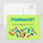 Ontwerp van de "Happy Pills"-apotheek Briefkaart (Voorkant / Achterkant)