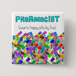 Ontwerp van de "Happy Pills"-apotheek Vierkante Button 5,1 Cm