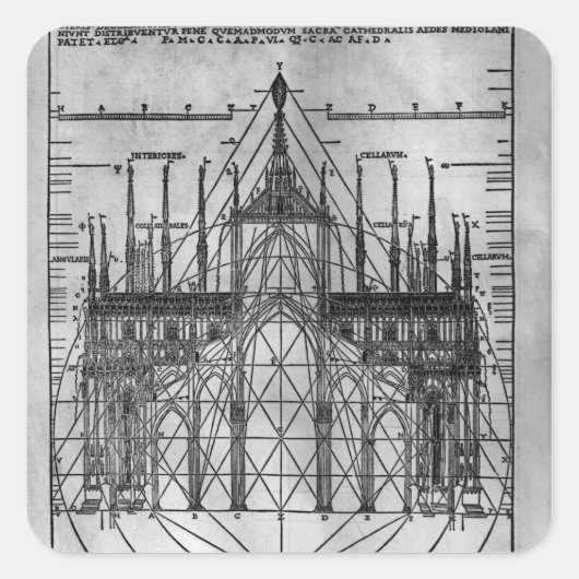 Ontwerp van de kathedraal van Milaan Vierkante Sticker (Voorkant)