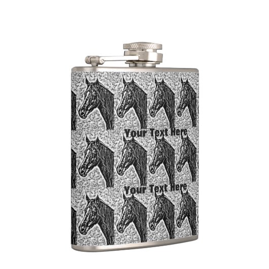 ontwerp van de paarden zwart-wit afbeelding van ee heupfles (Rechts)