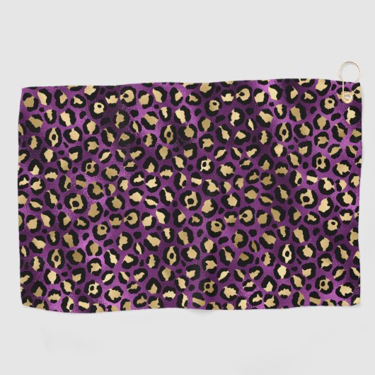 Ontwerp van de Paarse en Gold Leopard-reeks 1 Golfhanddoek (Horizontaal)