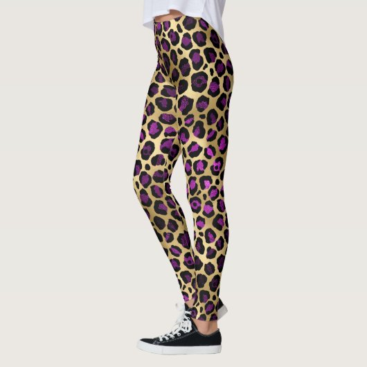 Ontwerp van de Paarse en Gold Leopard-reeks 4 Leggings (Links)