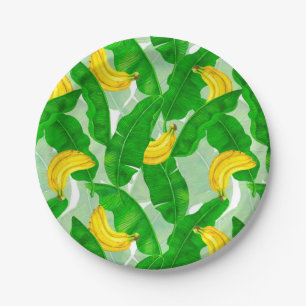 Ontwerp van de waterverf van bananen en bladeren papieren bordje
