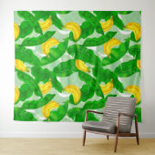 Ontwerp van de waterverf van bananen en bladeren wandkleed (In Situ (horizontaal))