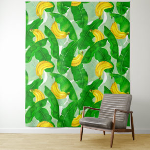 Ontwerp van de waterverf van bananen en bladeren wandkleed