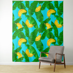 Ontwerp van de waterverf van bananen en bladeren wandkleed