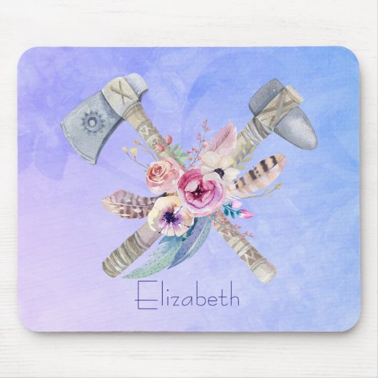 Ontwerp van de Waterverf van Tomahawk Feathers en  Muismat (Voorkant)