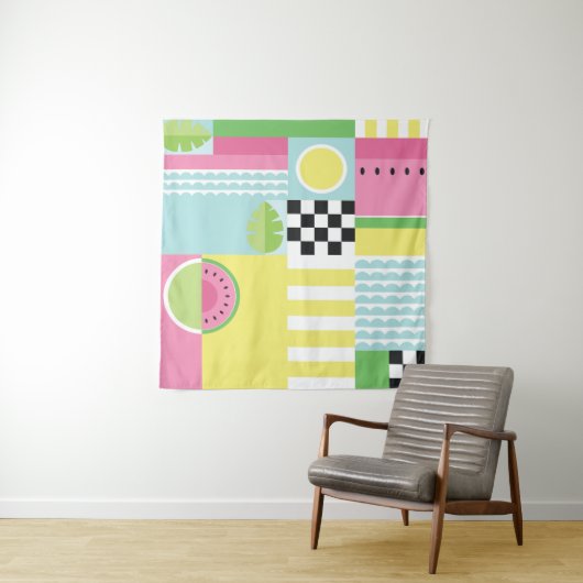 Ontwerp van de zomervrucht, kleurrijk mozaïek wandkleed (In situ)