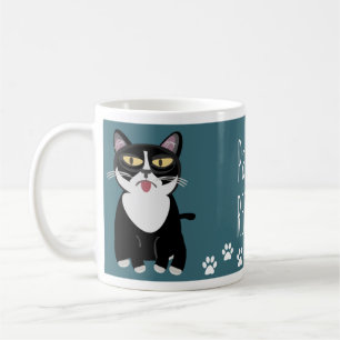 Ontwerp van een cartoon kat slogan om even te onts koffiemok