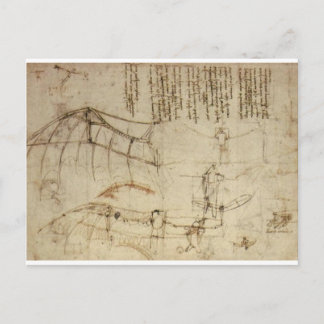 Ontwerp van een vliegmachine door Leonardo Da Vinc Briefkaart