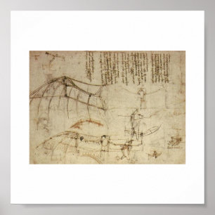 Ontwerp van een vliegmachine door Leonardo Da Vinc Poster