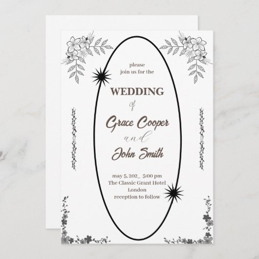 Ontwerp van een zwarte en witte trouwkaart kaart (Voorkant / Achterkant)