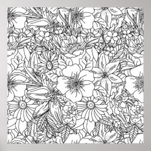 Ontwerp van Elegant Hand-tekenflorale doodles Poster