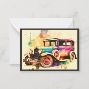 ONTWERP VAN ELEGANT WATERVERF VINTAGE CAR NOTITIEKAARTJE