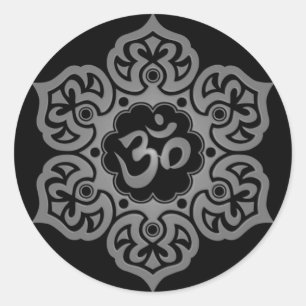 Ontwerp van Floral Grey en Black Aum Ronde Sticker