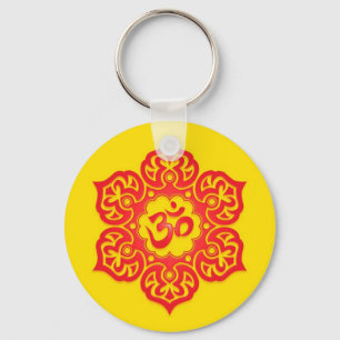 Ontwerp van Floral Red en Yellow Aum Sleutelhanger