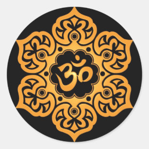Ontwerp van Floral Yellow en Black Aum Ronde Sticker