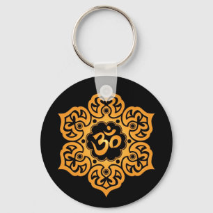 Ontwerp van Floral Yellow en Black Aum Sleutelhanger
