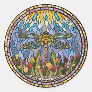 Ontwerp van Glas in lood met een Dragonfly Classic Ronde Sticker