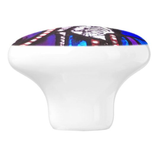 Ontwerp van Glas in lood met religieuze afbeelding Keramische Knop (Zijkant)