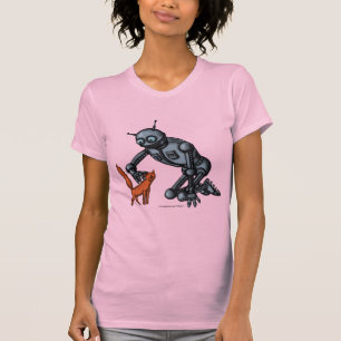 Ontwerp van grappige robot- en kattenT-shirt T-shirt